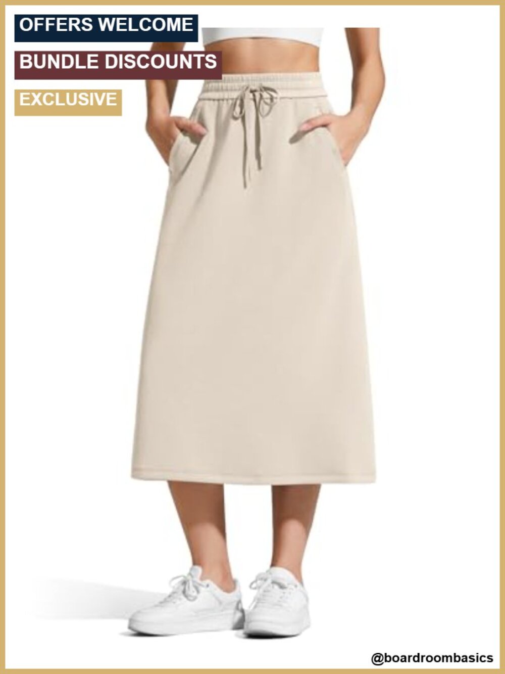 Maxi Midi Skirt Women Modal Soft Drawstring 2 Pockets A-Line